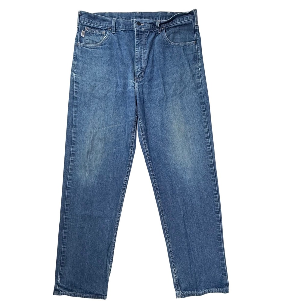 Carhartt FR FlameResistant Work Jeans Mens 38x34 BlueDenim Made USA FRB100 DNM
